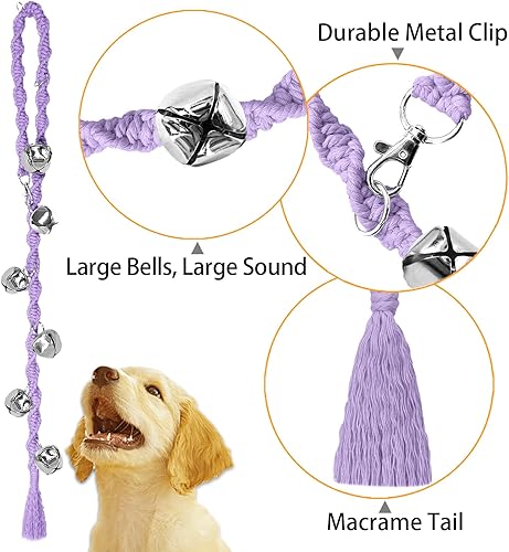Vista 59 de Dog Bells to Go Outside & Puppy Potty Training, anillo ajustable para puerta de perro, anillo para ir al baño, hecho a mano con hilo de alta Beige