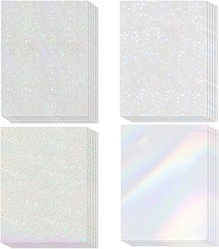 20 Sheets Holographic Sticker Paper,Holographic Laminate Sheet,A4 Size Clear Vinyl Sticker Sheet,11.7 x 8.3 InchesStar,Glass,Laser,Dots