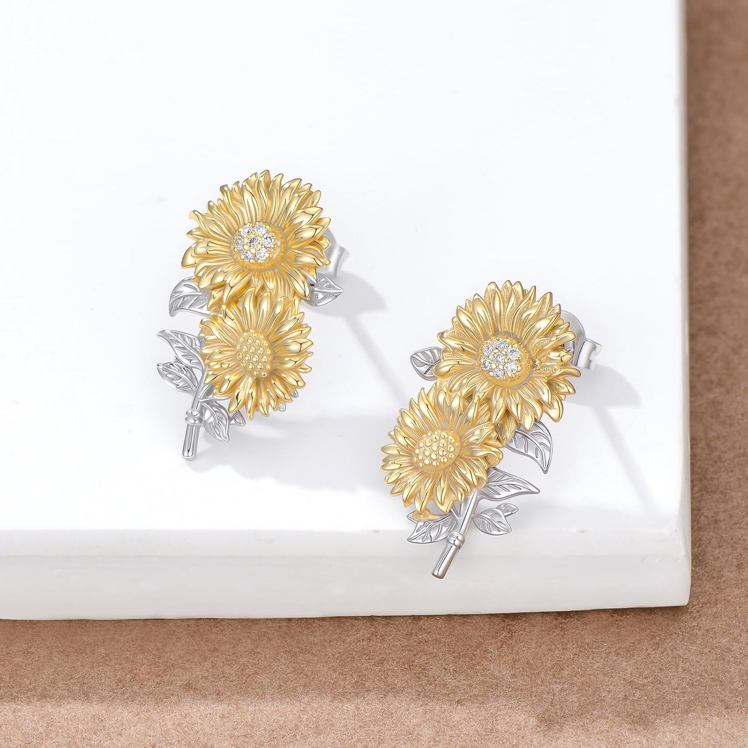 Diamond Sunflower Earrings for Women 925 Sterling Silver You Are My Sunshine Sunflower Stud Earrings with Lab Grown Diamond Gifts for Birthday