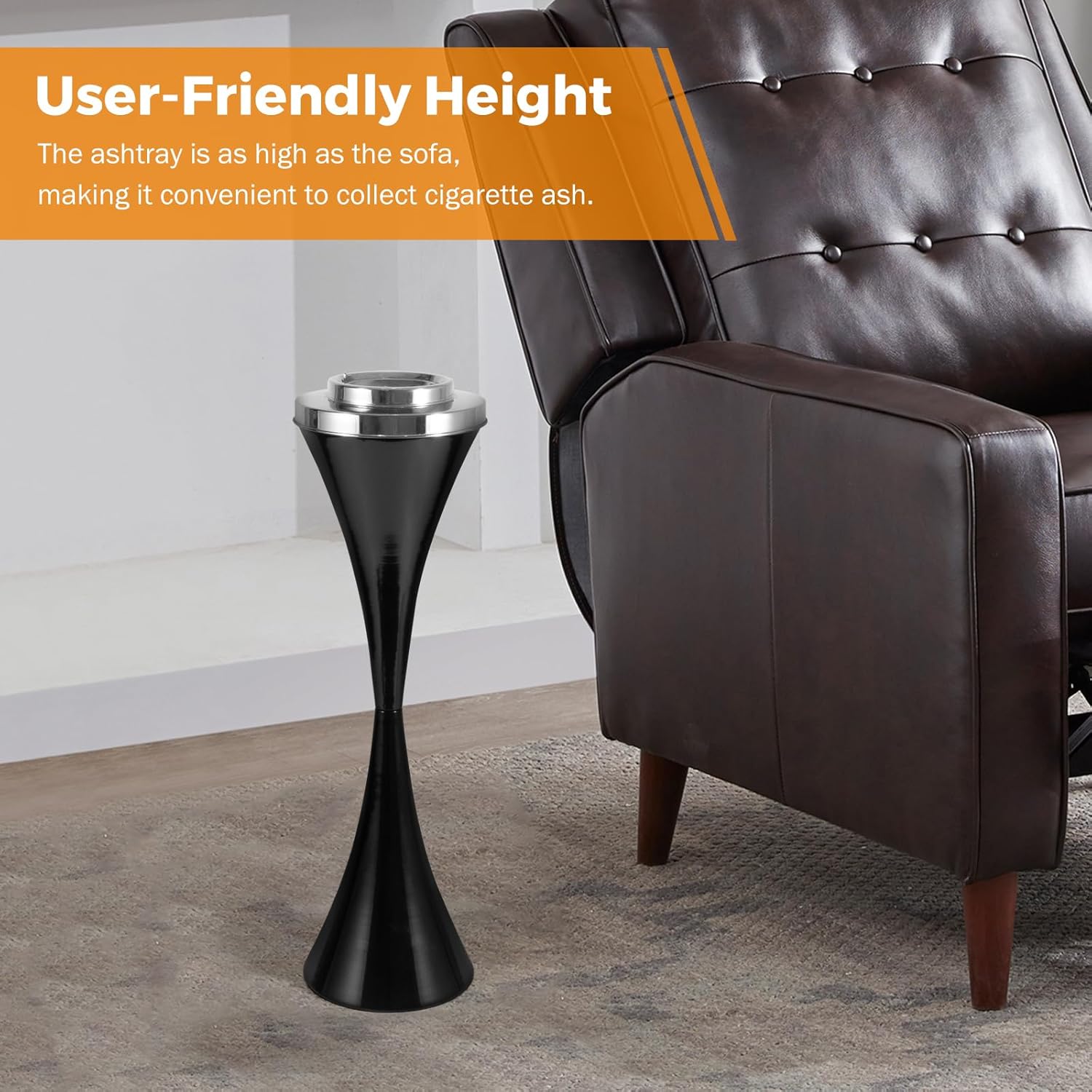 BEAMNOVA Floor Ashtray For Cigarettes Outdoor Indoor Hinged Lid Cigar Ashtray Stand Self-Cleaning Black