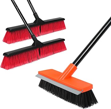 Deck Brush and 2 Pack 24-inches Push Brooms for Outdoor Floor Cleaning