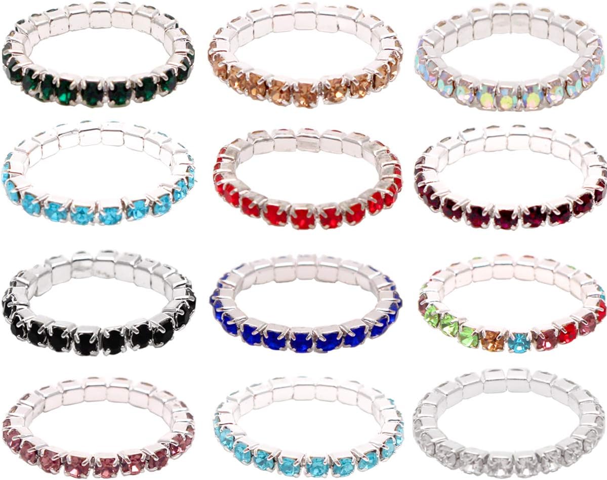 12pcs (12 Colors) Elastic Crystal Toe Ring Mixed Color Wholesale Lot Body Jewelry Pack
