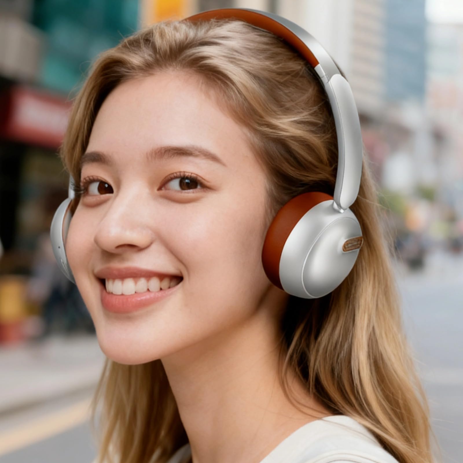 Auriculares inalámbricos, auriculares supraaurales retro marrones con cancelación activa de ruido, graves profundos para juegos y música, inalámbricos 5.3, tiempo de reproducción de 30 horas, diadema