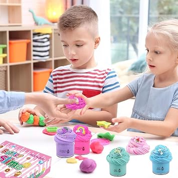 6 Pack Fluffy Butter Slime Kit, Include 6 Pack Cute Mini Charms, DIY Butter Slime Party Gift,Super Soft and Non-Sticky, Stress Relief Toy for Girls and Boys