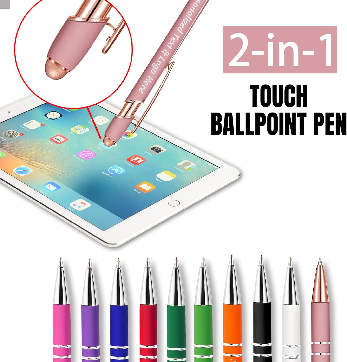 Personalized Pens with Name Custom Writing Pen Bulk Engraved Ballpoint Pens with Text Logo, Customized Stylus Pen Gifts for Men Women Realtor Wedding Business Nurse