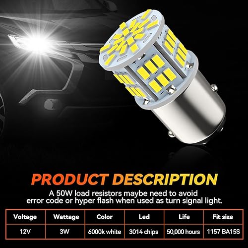 Miniatura 3 de Safego 1157 BAY15D Bombilla LED 2 unids 6000K 5W Coche Inversa Luz de Aparcamiento Trasero 54SMD 3014 P21W Lámpara Blanca 12V Non-Canbus