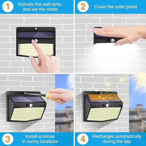 Vista 18 de Luces solares para exteriores con sensor de movimiento [138 LED/10 paquetes] Luz solar de seguridad para exteriores con 3 modos de iluminación