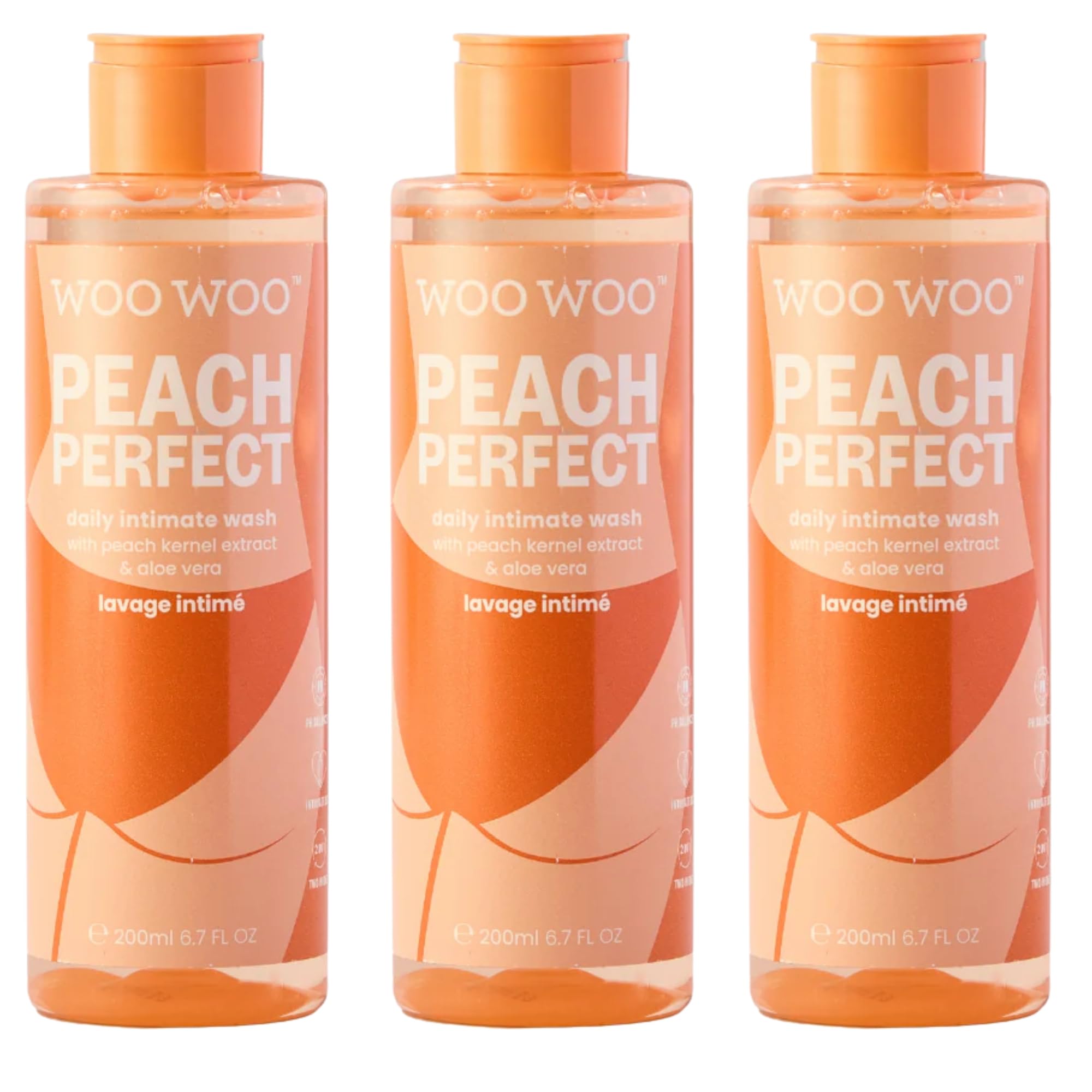 WooWoo Peach Perfect PH-Balanced Body and Intimate Wash, Gentle Daily Body Wash with Aloe Vera & Peach Kernel Extract