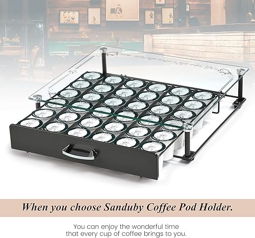 Miniatura 4 de Cajón de cristal templado para cápsulas de café, compatible con 36 cápsulas de capacidad, organizador de almacenamiento para mostrador, cafetería,