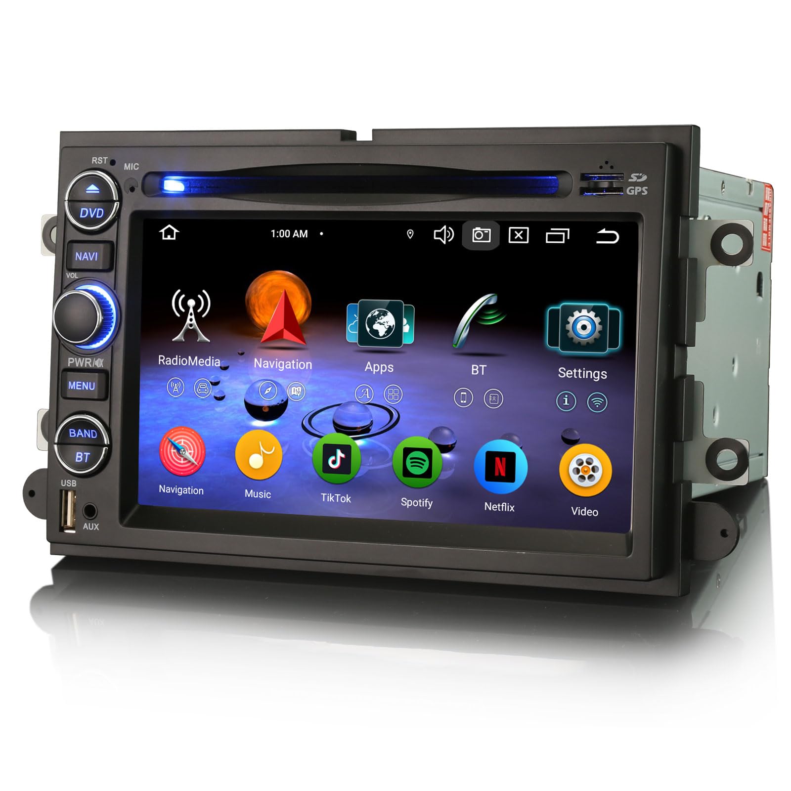 Erisin Radio samochodowe z systemem Android 14, 8 rdzeni, 4 GB + 64 GB, GPS, dla Forda Focus F150 F250 F350 Explorer Fusion Mustang Edge Five Hundred, obsługuje IPS, Bluetooth 5.0, CarPlay, Android
