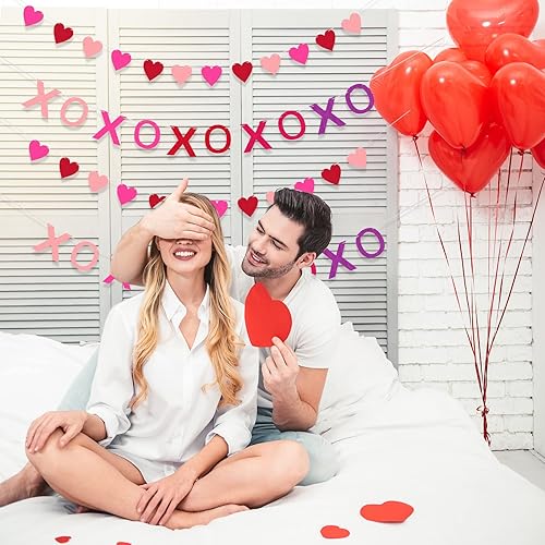 Miniatura 6 de Yilloog 4 piezas de fieltro para el día de San Valentín, decoración de San Valentín, guirnalda de bolas de fieltro, pancarta colgante de corazón,