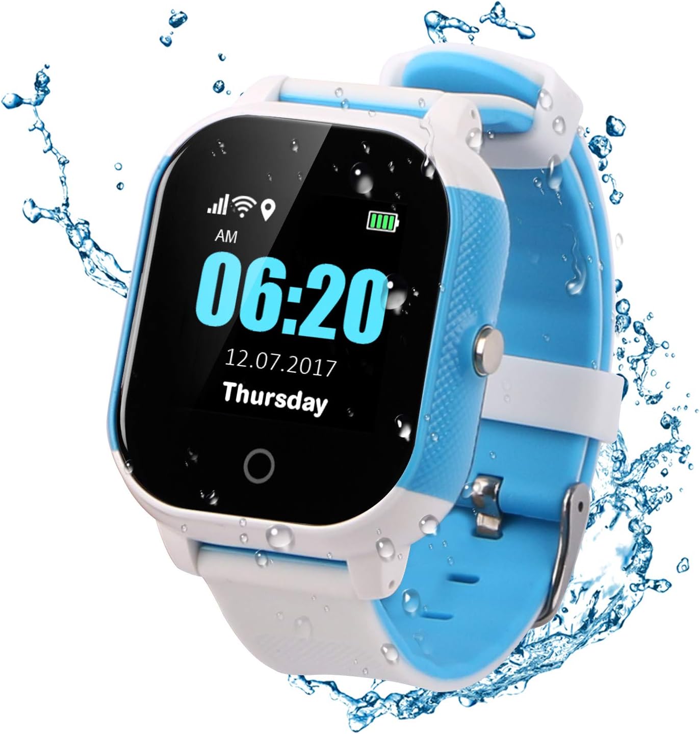 Autopmall Kids GPS Smart Watch activity tracker watch Waterproof IP67 Touch Screen Support SOS Call Voice Chatting Anti-lost Activity Tracker For Boys Girls (Blue and White)