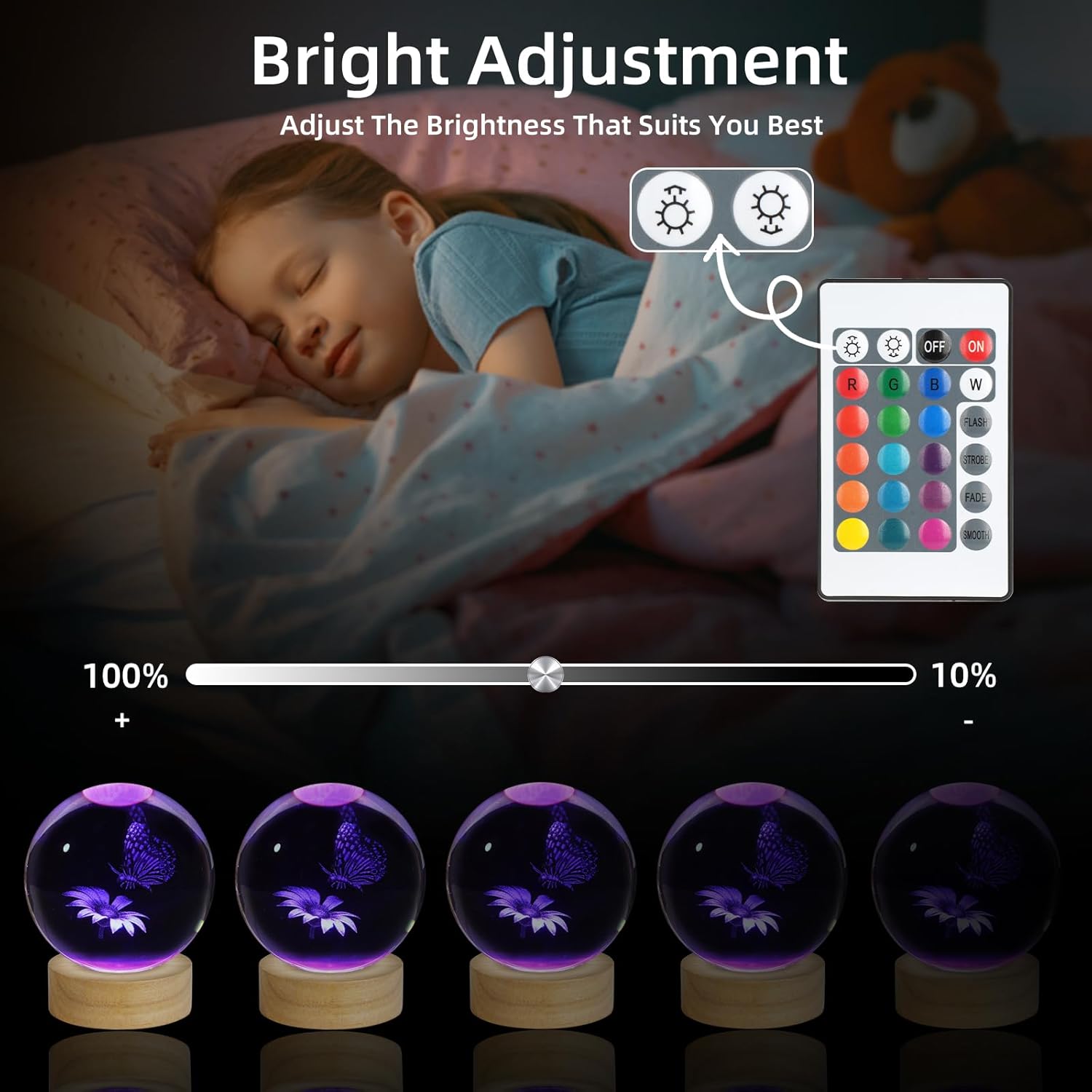 3D Butterfly Crystal Ball Night Light, Upgraded 3.15 Inch Glass Ball Lamp with 16 Color LED Wooden Base, Butterfly Lamp Bedroom Decor Birthday Christmas Butterfly Gifts for Kids Friends - Image 4