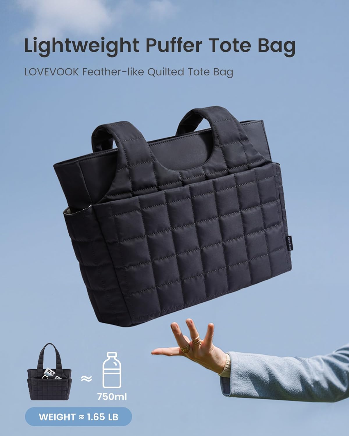 LOVEVOOK Puffer Tote Bag for Women, Quilted Laptop Work Handbag with Compartments, Travel Shoulder Bag for Teacher Nurse Gym