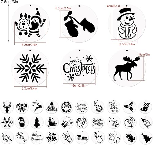 Miniatura 2 de 36 plantillas pequeñas redondas de Navidad para rebanadas de madera, plantillas de Navidad de invierno de 3 x 3 pulgadas, incluyendo Papá Noel,