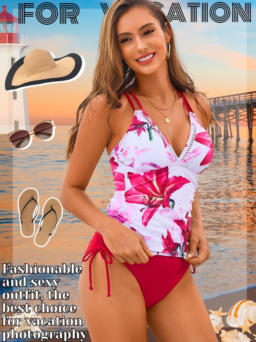2 Piece Floral Tankini, Beach Vacation, Full Coverage, Modest Swimsuits for Women Teen Girls Swimwear Teens - Image 4