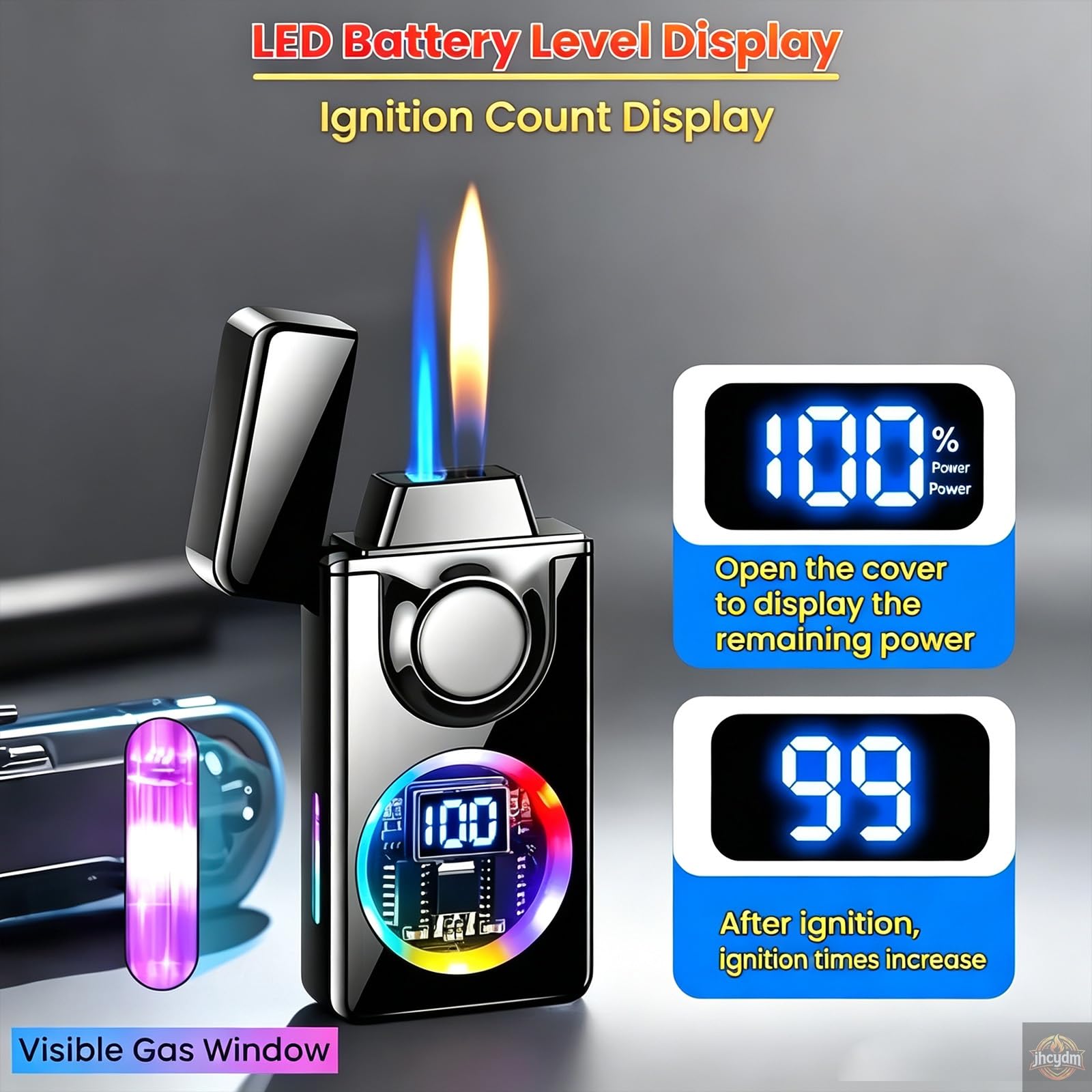 Briquet Coupe-Vent Intelligent au Butane avec 4 Modes d'allumage