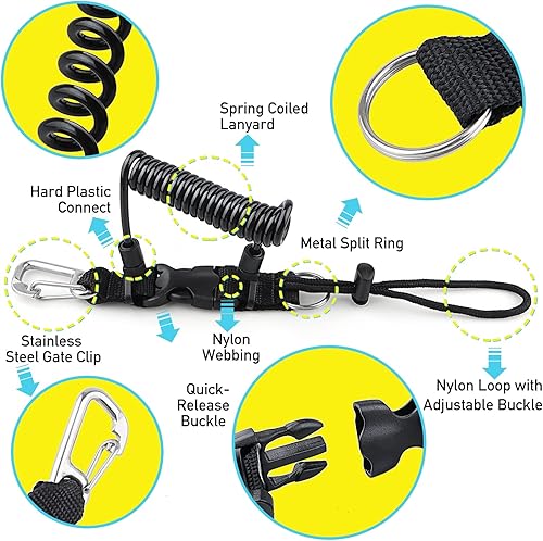 Miniatura 5 de Buceo bobina Landyard, cordón de acero inoxidable para cámara en espiral con hebilla de metal de liberación rápida