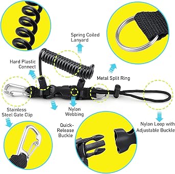 Scuba Diving Spring Coil Lanyard with Quick-Release Buckle