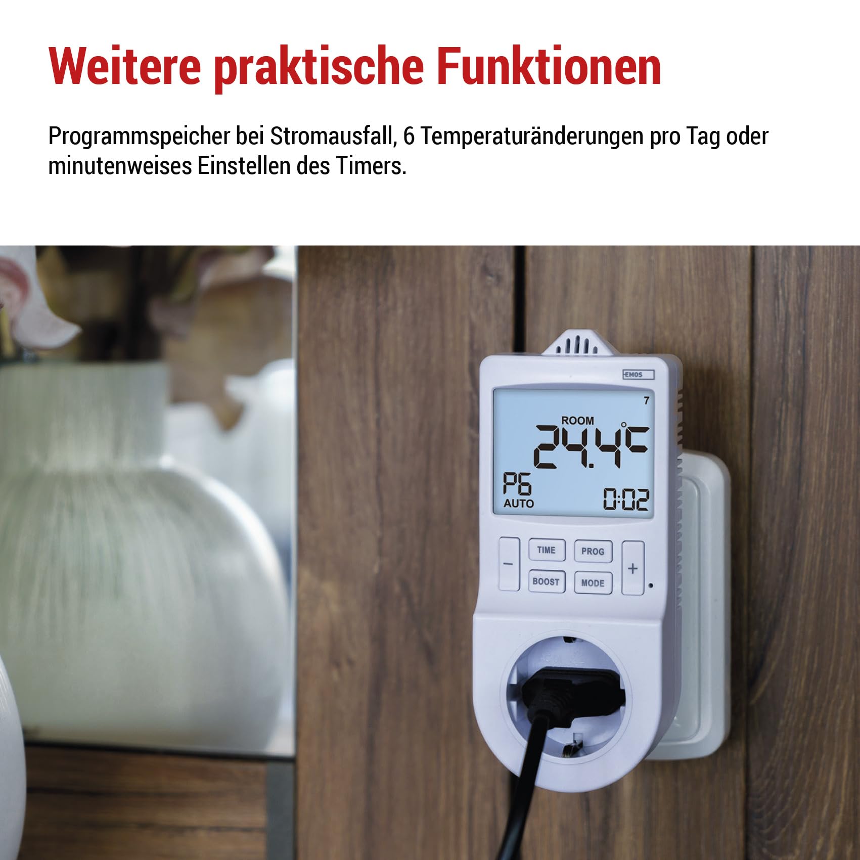 EMOS GoSmart - 2in1 Steckdosenthermostat und Zeitschaltuhr mit App - Smart Home digitaler Raumtemperaturregler und Timer-Steckdose für Heizung und Kühlung - erhöhter Berührungsschutz - Typ F Schuko