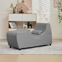 iJuicy Velvet Yoga Chaise for Adults, Indoor Curved Lounge Chair with Pillow, Stretching & Exercising for Bedroom & Living Room - Light Grey