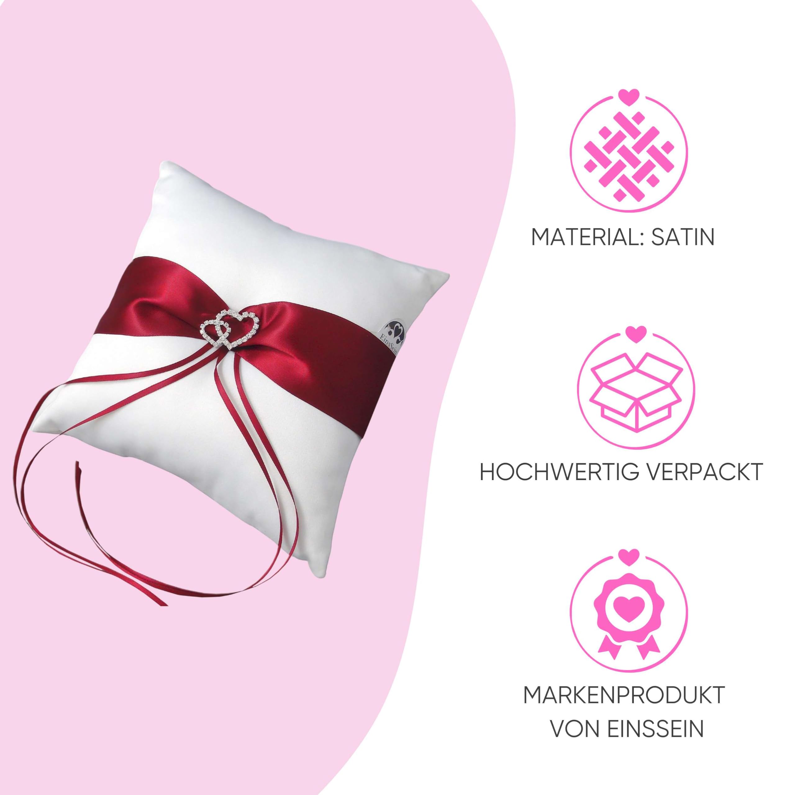 HANIUTTY Ringkissen Hochzeit 20cm - Satin Ringhalter Mit Spitze Für Eheringe