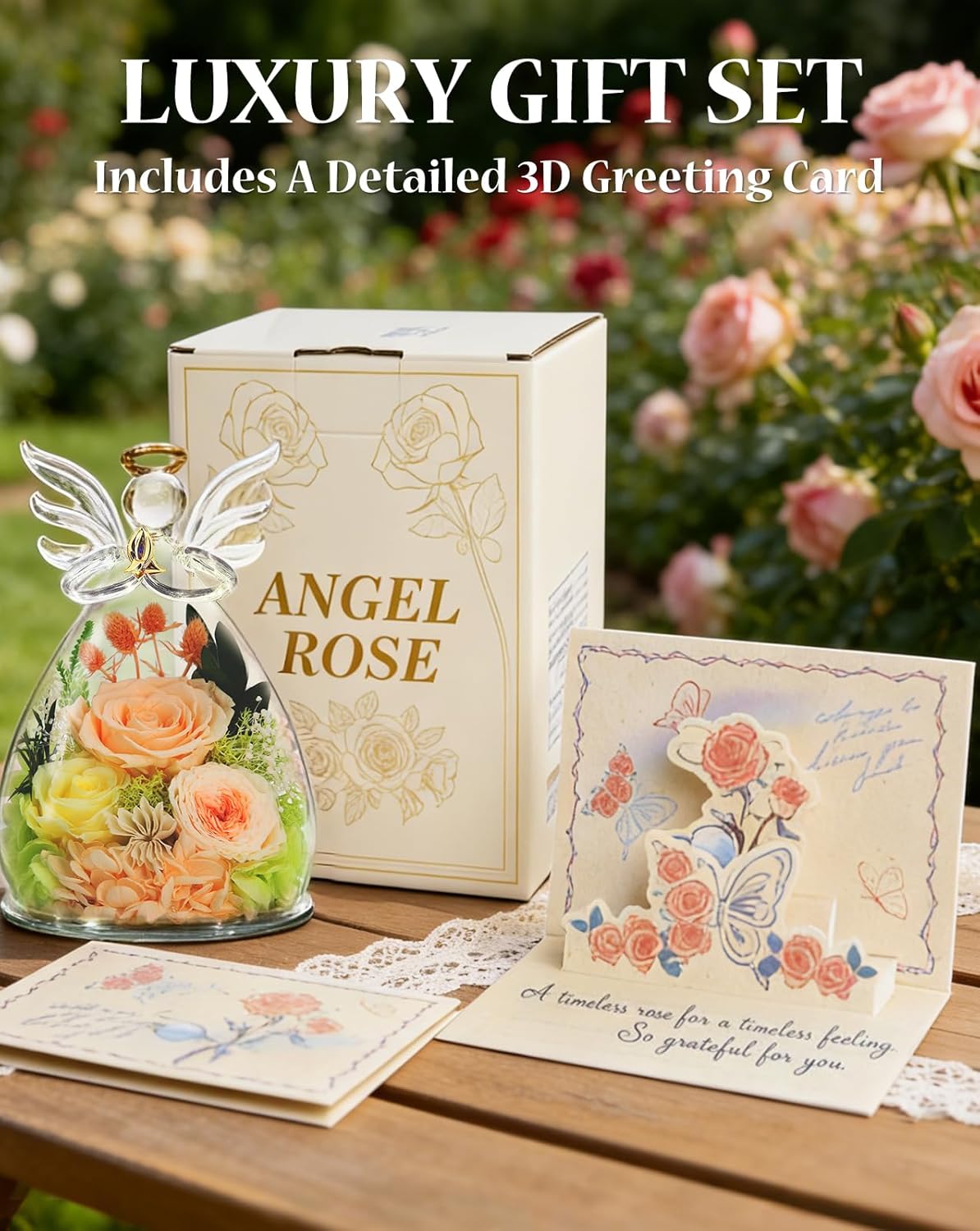 homeasy Mothers Day Roses Gifts for Women Mom, Preserved Flowers Rose in Glass Angel Figurines, Forever Fresh Flowers for Delivery Gift Box with 3D Card for Grandma Wife Her