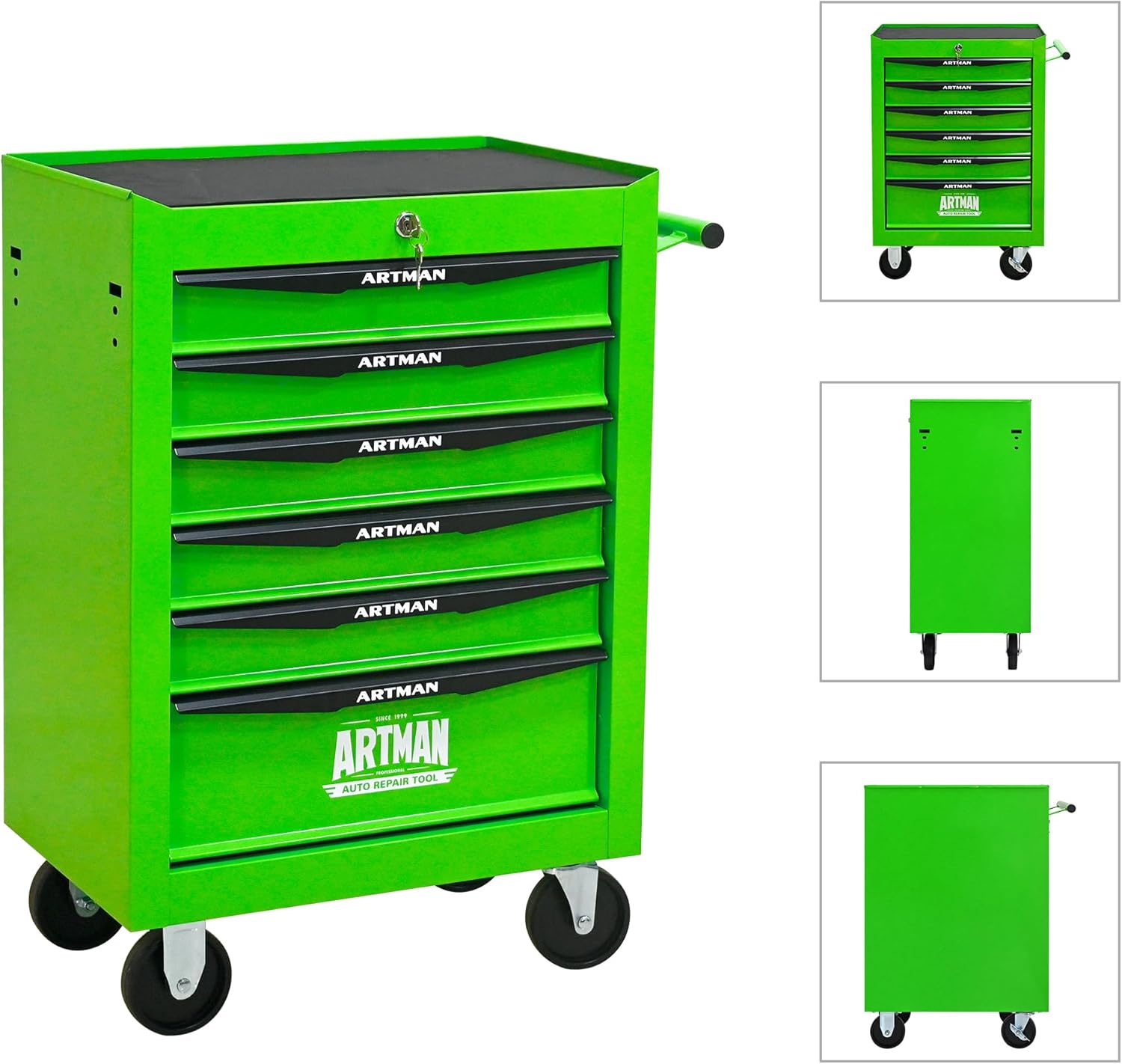 Rolling Tool Box 6 Drawers, Mechanics Tool Chest with Wheels, Tool Box Organizer with 7 Tool Storage Boxes, Lockable Tool Storage Cabinet for Home Garage Workshop Warehouse Repair Shop, Green