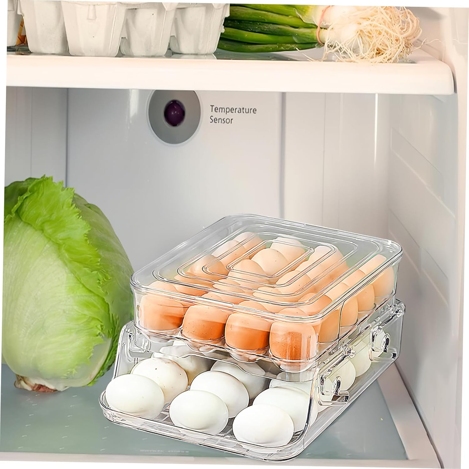 Ciieeo Egg Rolling Container Double Auto Rolling Egg Storage Box Fridge Organizer Food Storage Containers
