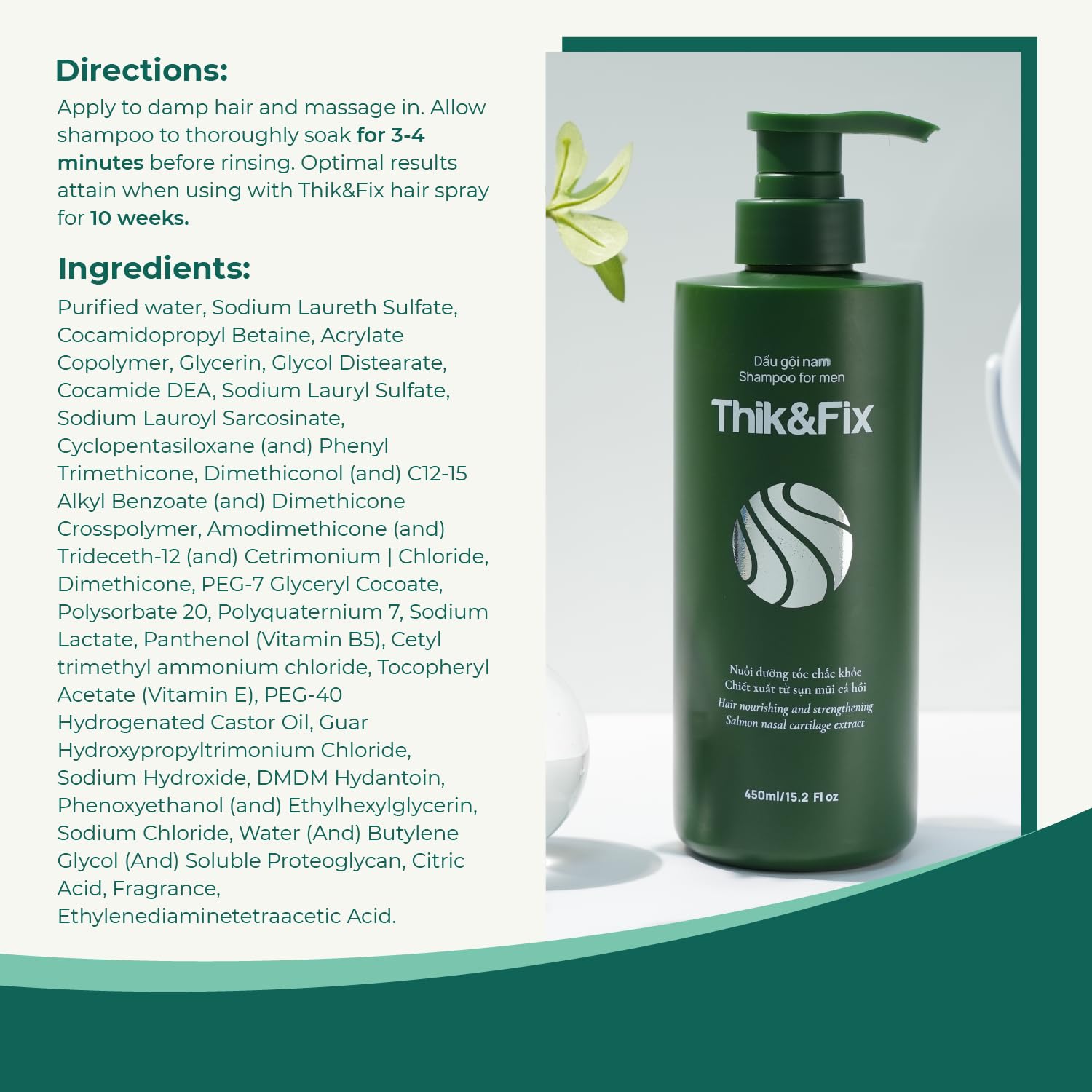 Thik&Fix Hair Growth Shampoo for Men, Improves Volume, Strength & Texture, Hydrates & Nourishes Scalp, Formulated for Thinning, Damaged or Gray Hair (15.2 oz)