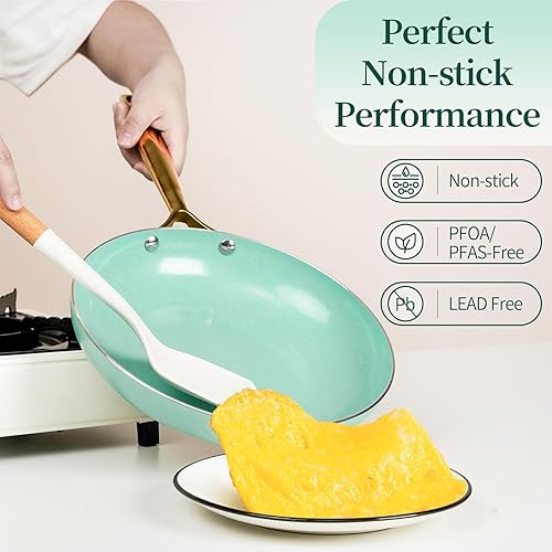 Miniatura 5 de Juego de ollas y sartenes antiadherentes de 7 piezas antiadherentes con asas que se mantienen frescas, juego de ollas y sartenes 100% libres de PFOA