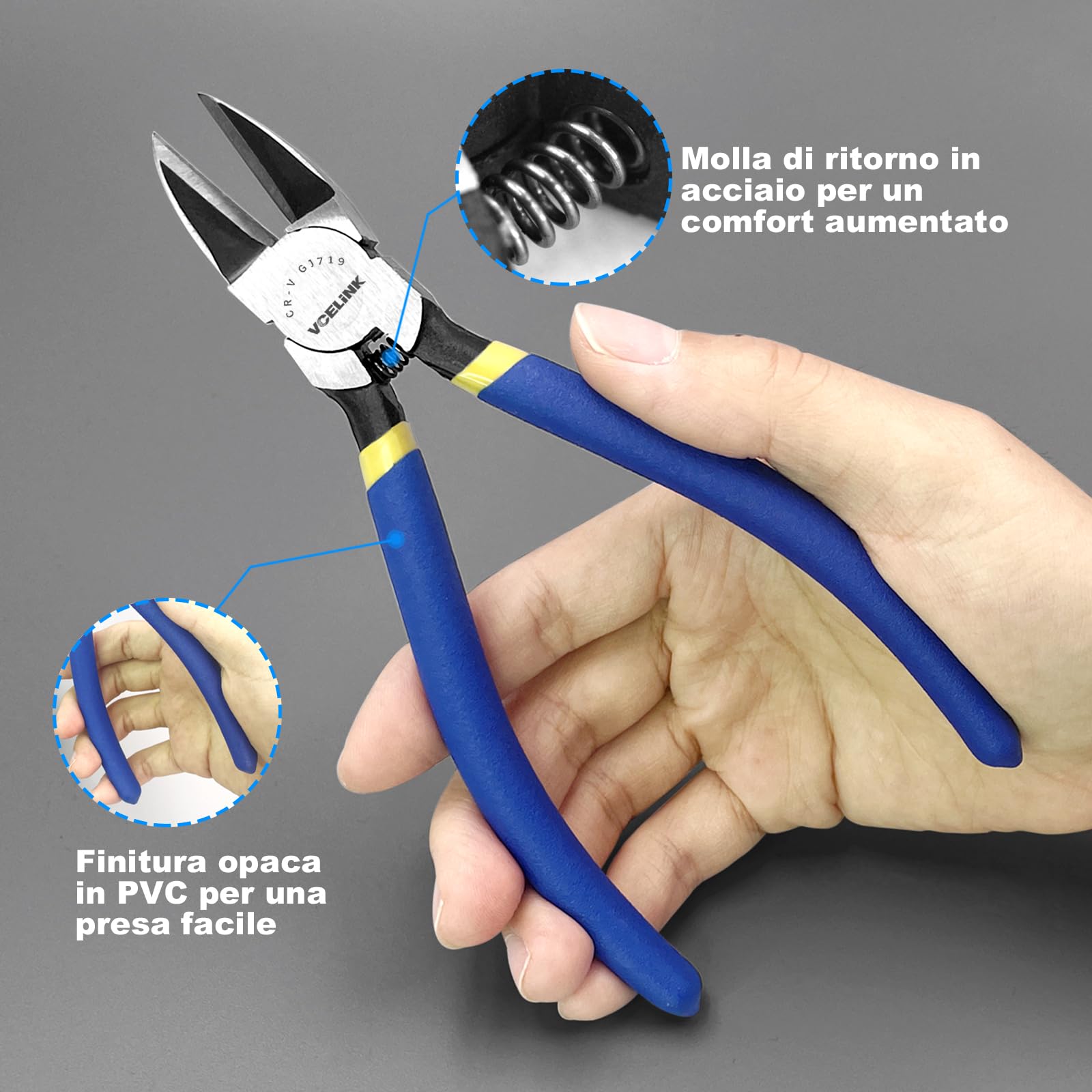 VCELINK Pinza Diagonale, Pinza a Taglio Laterale 6-inch, Taglierino di Precisione Ideale per DIY Model, Gioielli, Fiori Artificiali e Filo di Alluminio, Blu