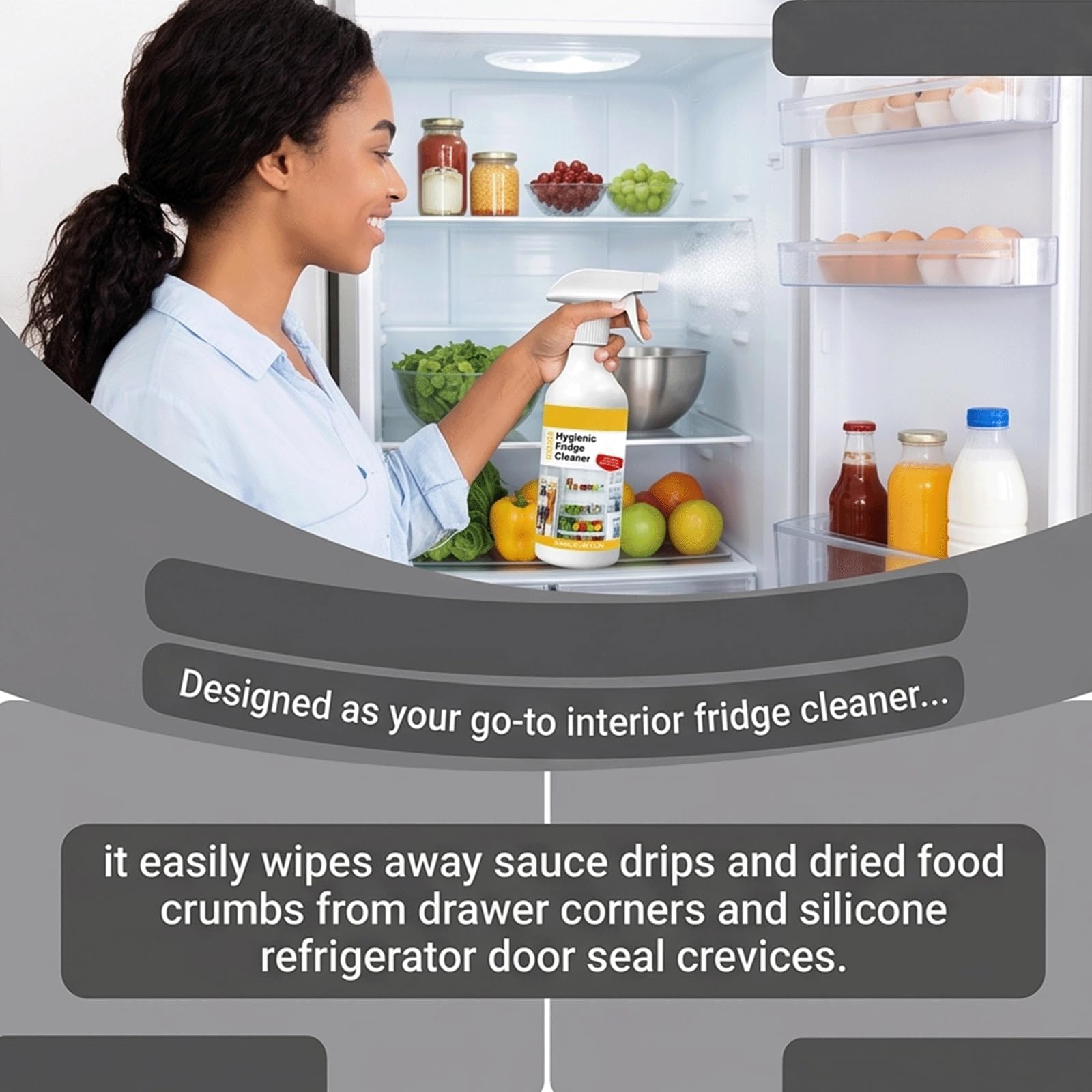Limpiador de frigorífico en aerosol con aroma fresco de limón y limpiador de frigorífico en el interior,cocina con olor a frigorífico Nettoyant Brume,seguro para sellos y estantes de vidrio (5 piezas)