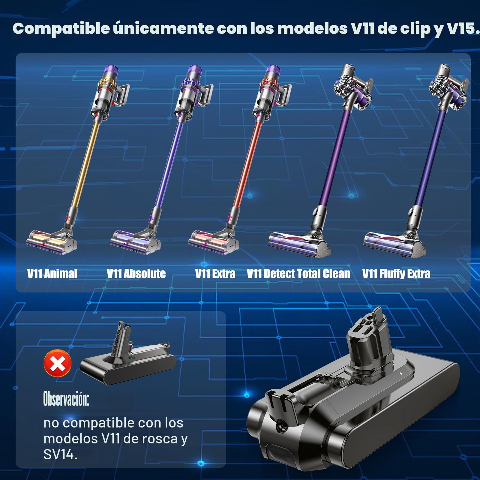 3900mAh Batería para Dyson V11 Click-in, batería de Repuesto Compatible con Dyson SV15 SV16 SV22 SV28 V11 Absolute V15 Aspiradora
