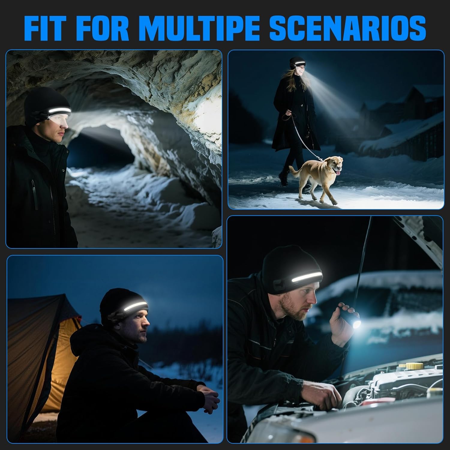 Rotibox Headlamp Beanie with Light Camping Accessories Gear Head Light Flashlight for Running, Fishing, Hiking -Black - Image 3