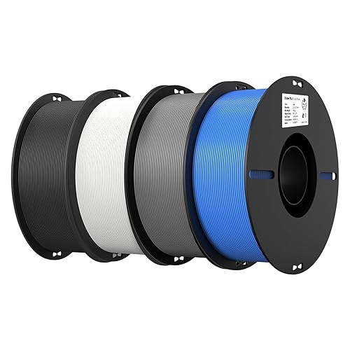 Creality 4 Pack PLA 1.75mm Filament Bundle for 3D Printing with No-Tangling Strong Bonding and Overhang Performance, Accuracy +/- 0.02mm (Black,White,Grey,Blue) - Black+white+grey+blue