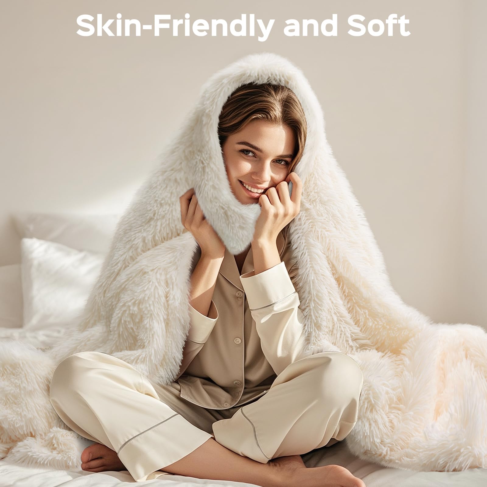 KANKAEU Coperta Pelosa Morbida, Coperta Matrimoniale per il Comfort, Plaid Divano Bianca 160x200cm, Facile da Pulire, Ideale come Coperta Invernale o Regalo, Coperta in Pile, Coperta da Divano