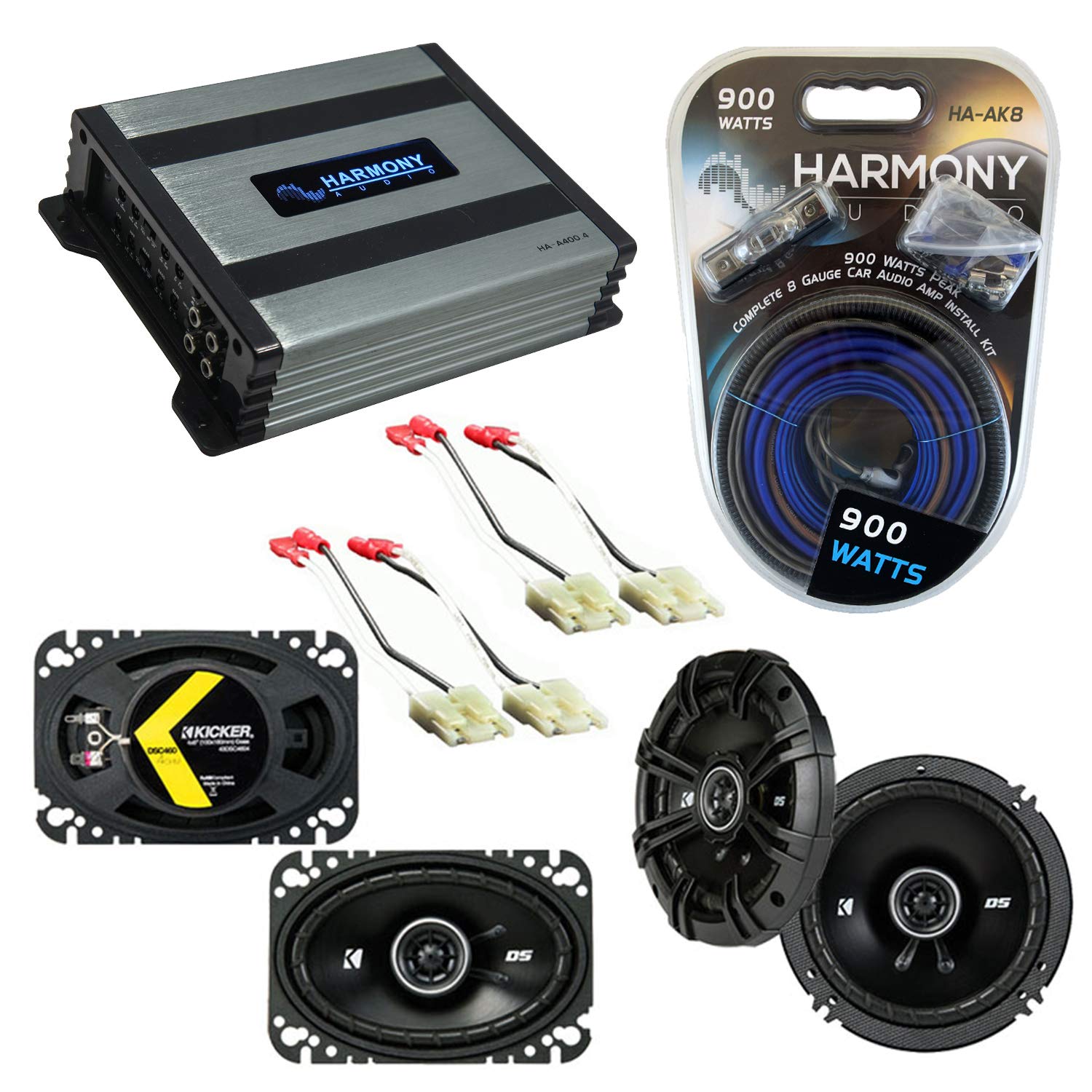 Harmony Audio Bundle with Kicker Speaker Replacement & Harmony HA-A400.4 Amp Compatible with Oldsmobile Bravada 1991-1994