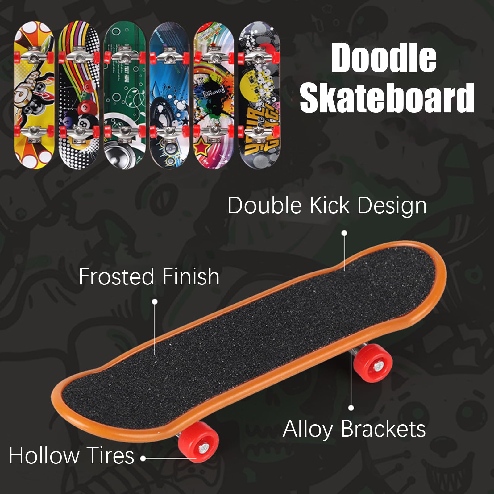 Finger Skateboard Ramp, Fingerboard Ramp for Kid, 6 Ramps 6 Fingerboard Skate Park Set, Fun Indoor Activity Portable Toy Training Set, for Birthday Party Indoor School Travel EducationalGift — view 2