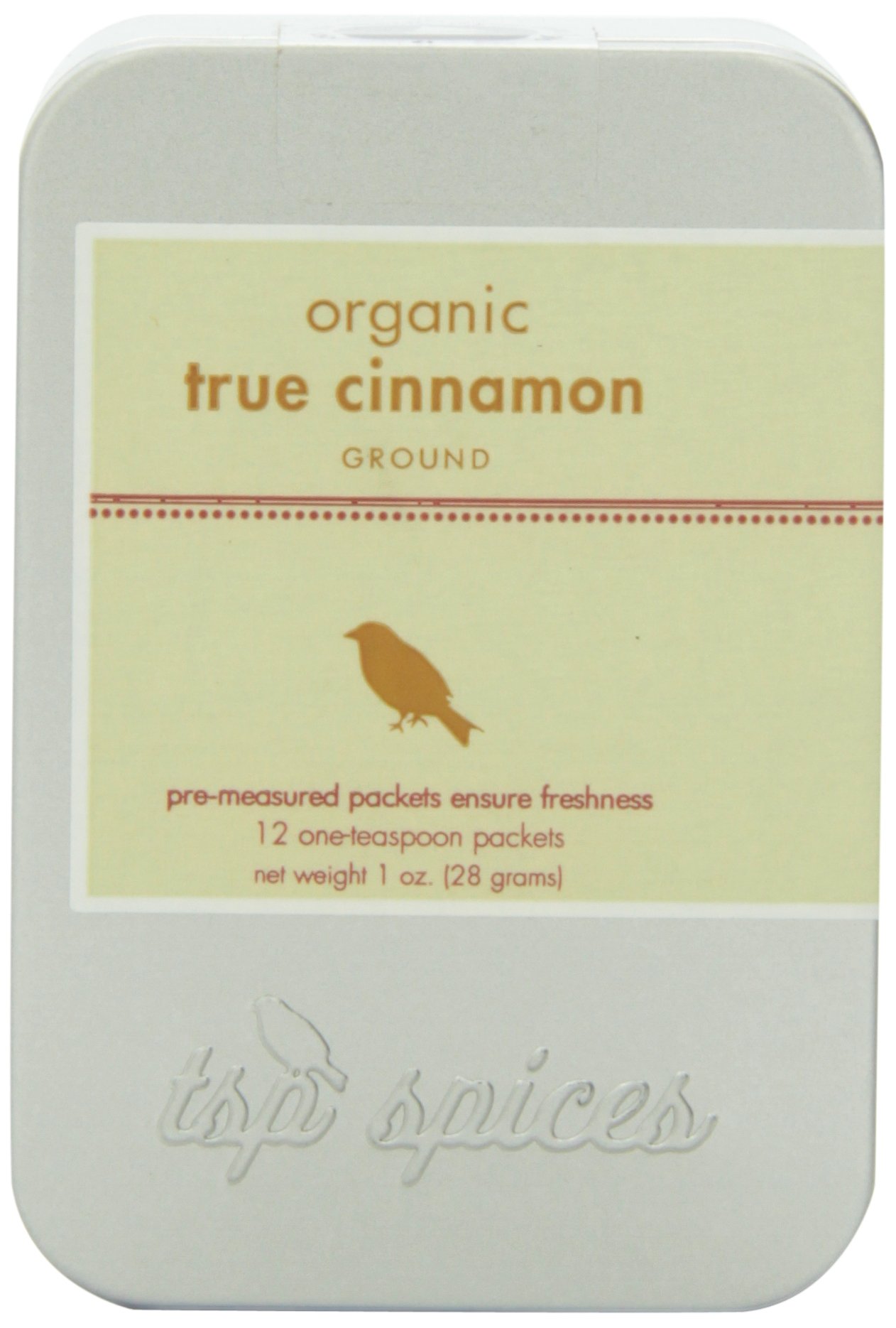 Tsp Spices Ground Organic True Cinnamon From Ceylon, 12 One-teaspoon Packets, 1 Ounce Tin