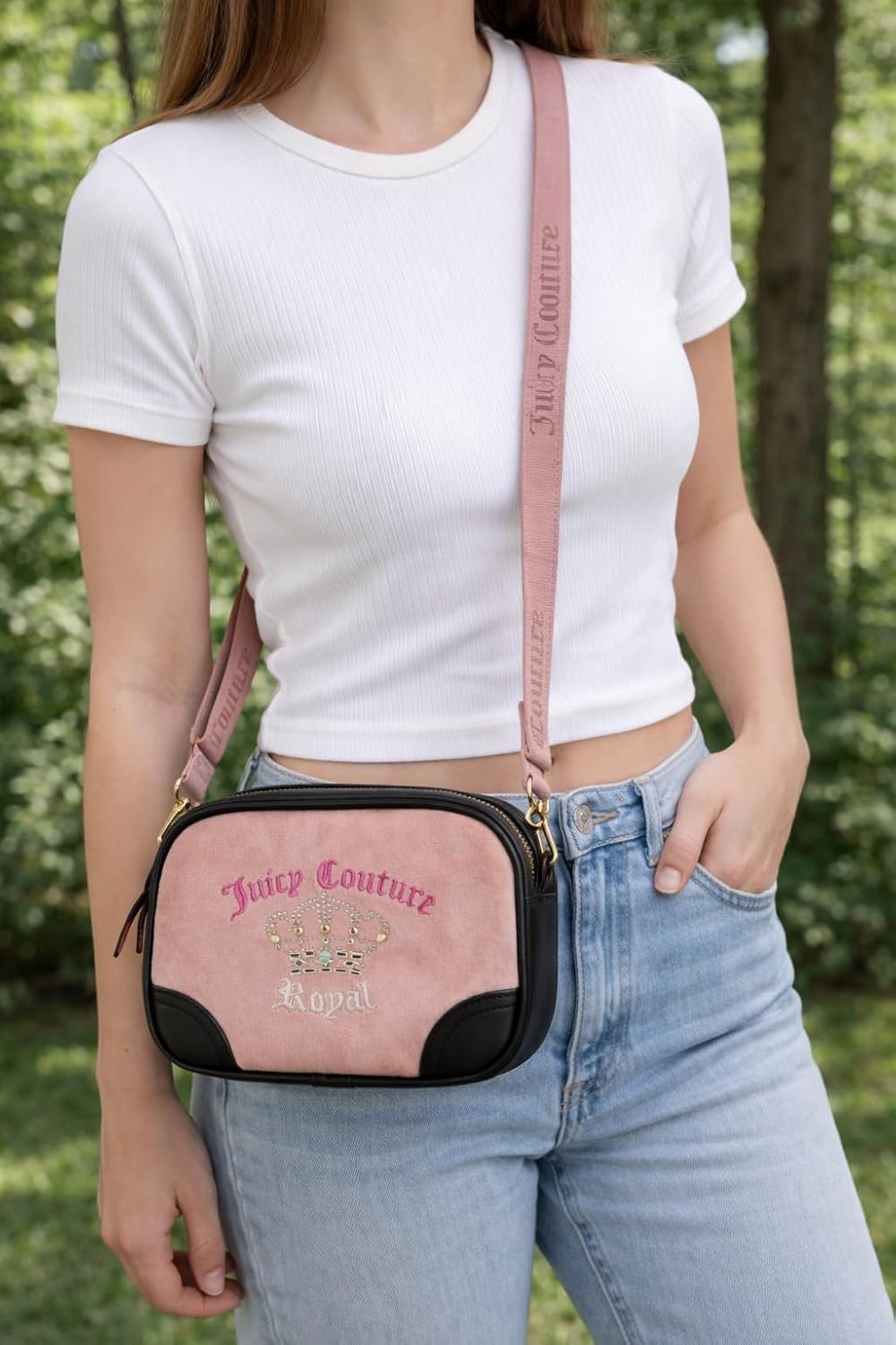 Juicy Couture Heritage Camera Bag Crossbody with Crown Logo & Adjustable Strap (Dusty Blush)