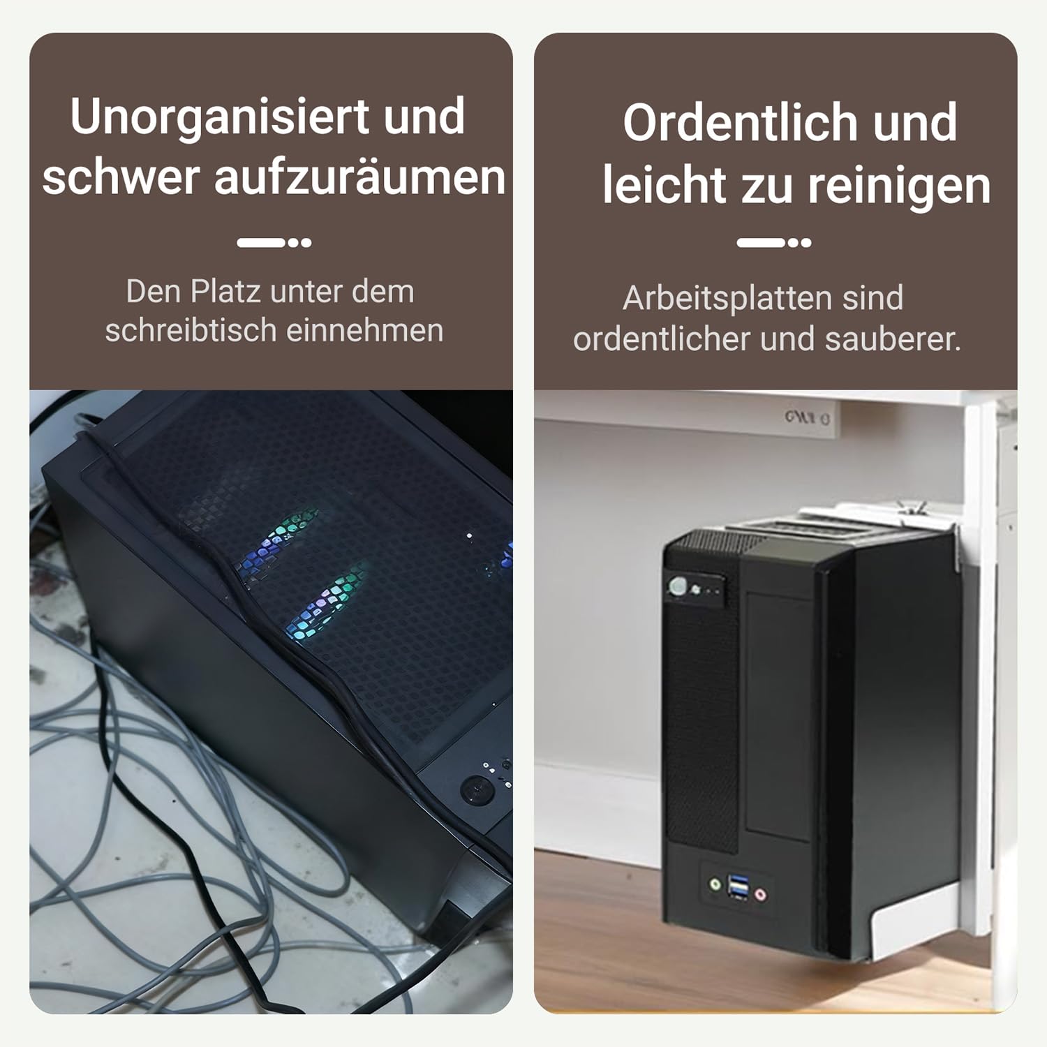 Uchwyt pod biurko, regulowany stojak na PC, 50-530 mm, uchwyt ścienny do komputera, ze stali węglowej, uchwyt na biurko do większości obudów komputerowych, maksymalna nośność 35 kg (biały)
