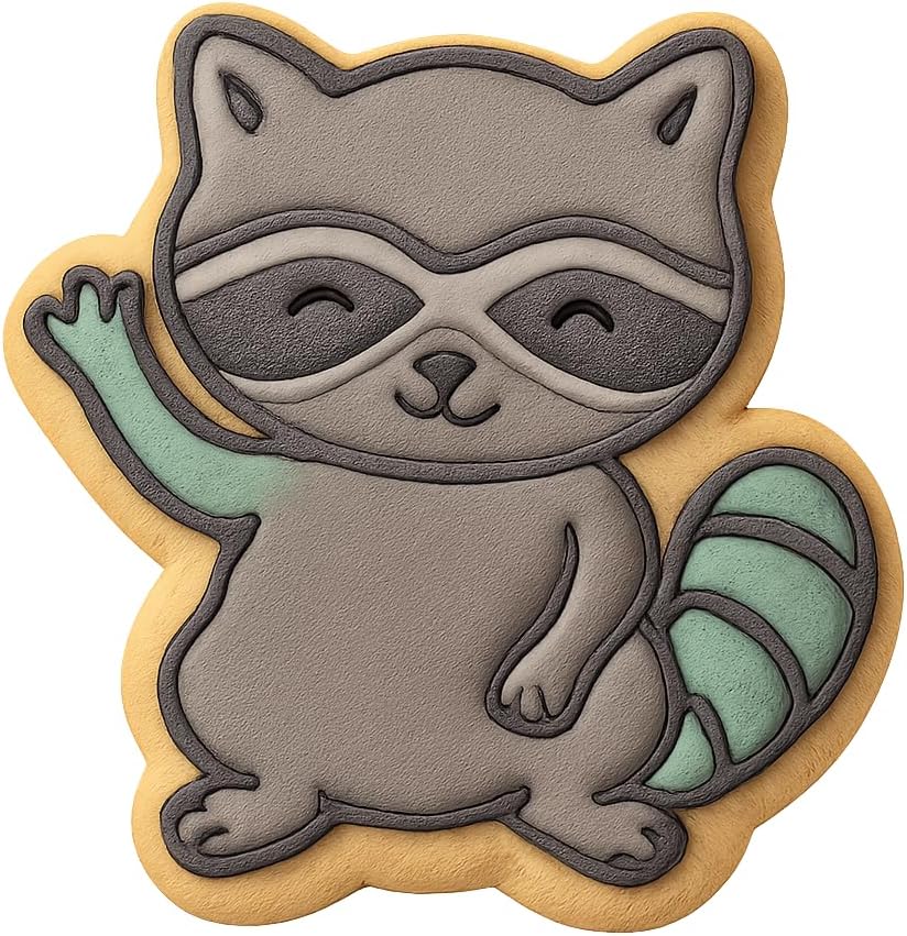 Waving Raccoon Cookie Cutter & Stamp - 4x3.6 Fun Kitchen Baking image 3