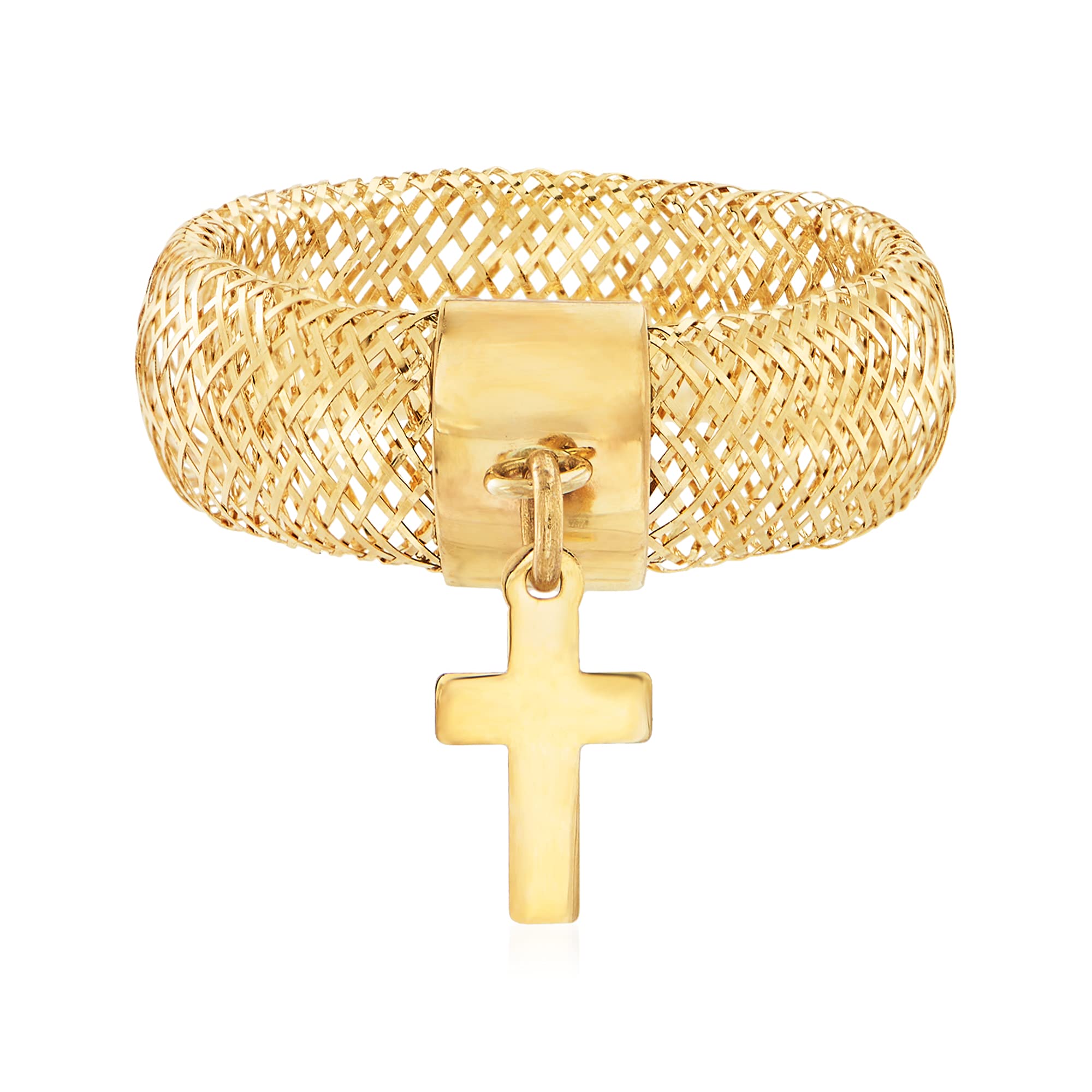 Ross-Simons Italian 14kt Yellow Gold Cross Charm Mesh Ring. Medium (7-8)