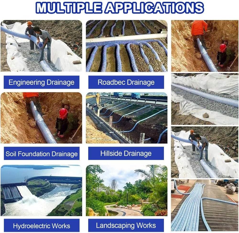 2/3/4/6/8/10/12 Inch French Drain Pipe Perforated Drainage Pipes Soft Infiltration Tubular Underground Drainage for Garden/Yard Steel Wire Reinforced Permeable Tube,L 4m(13.1ft),2in