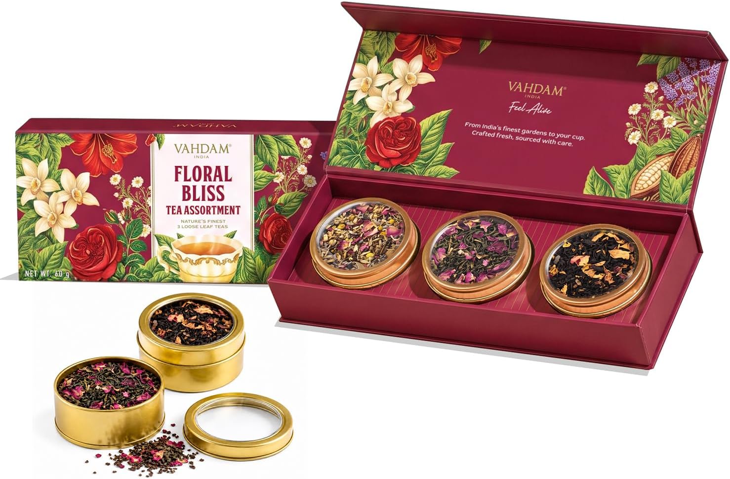 VAHDAM BLUSH Assorted Tea Gift Set | 3 Premium Teas In Tin Caddy