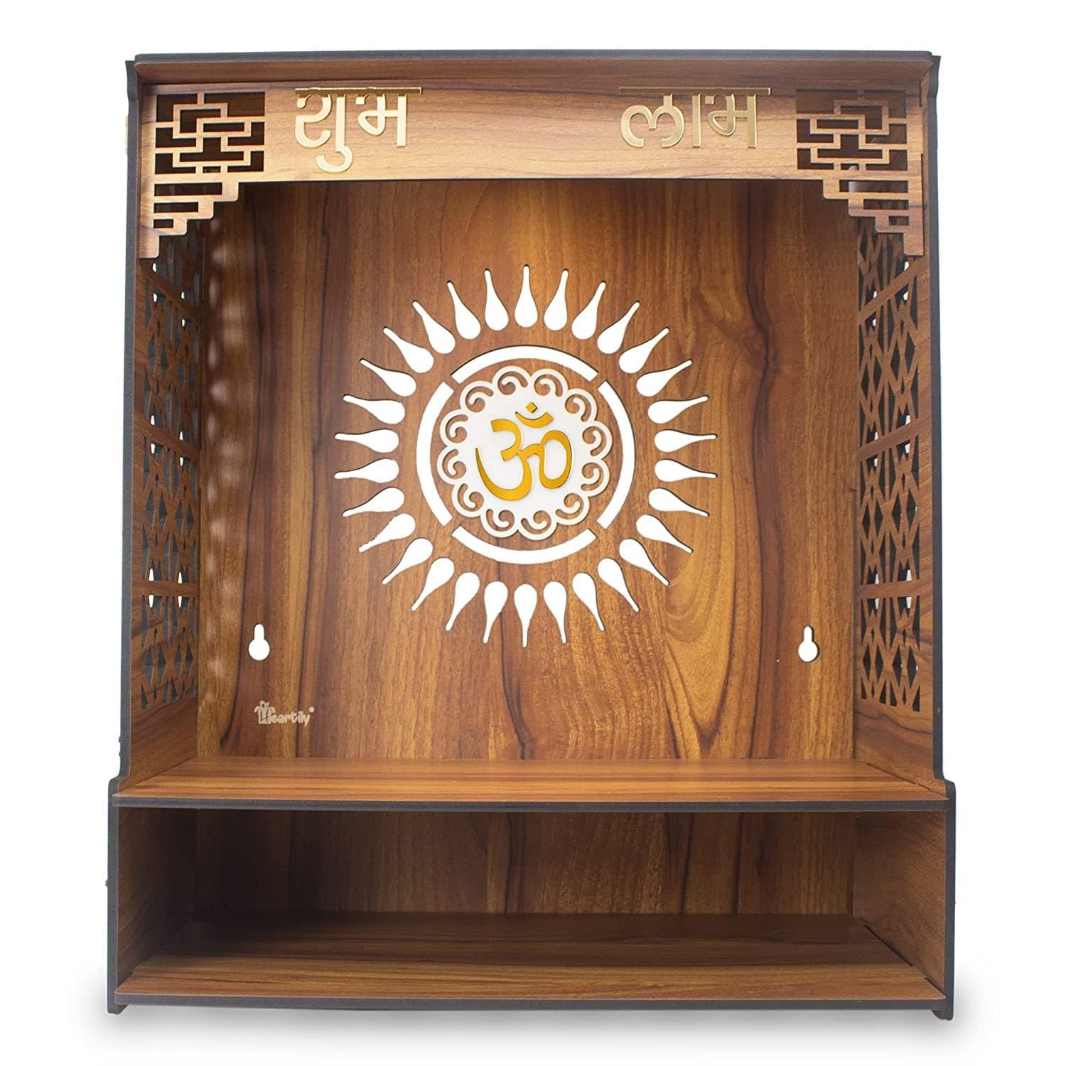 Pooja Mandir en bois avec lumière sérénité spirituelle à la maison - 5