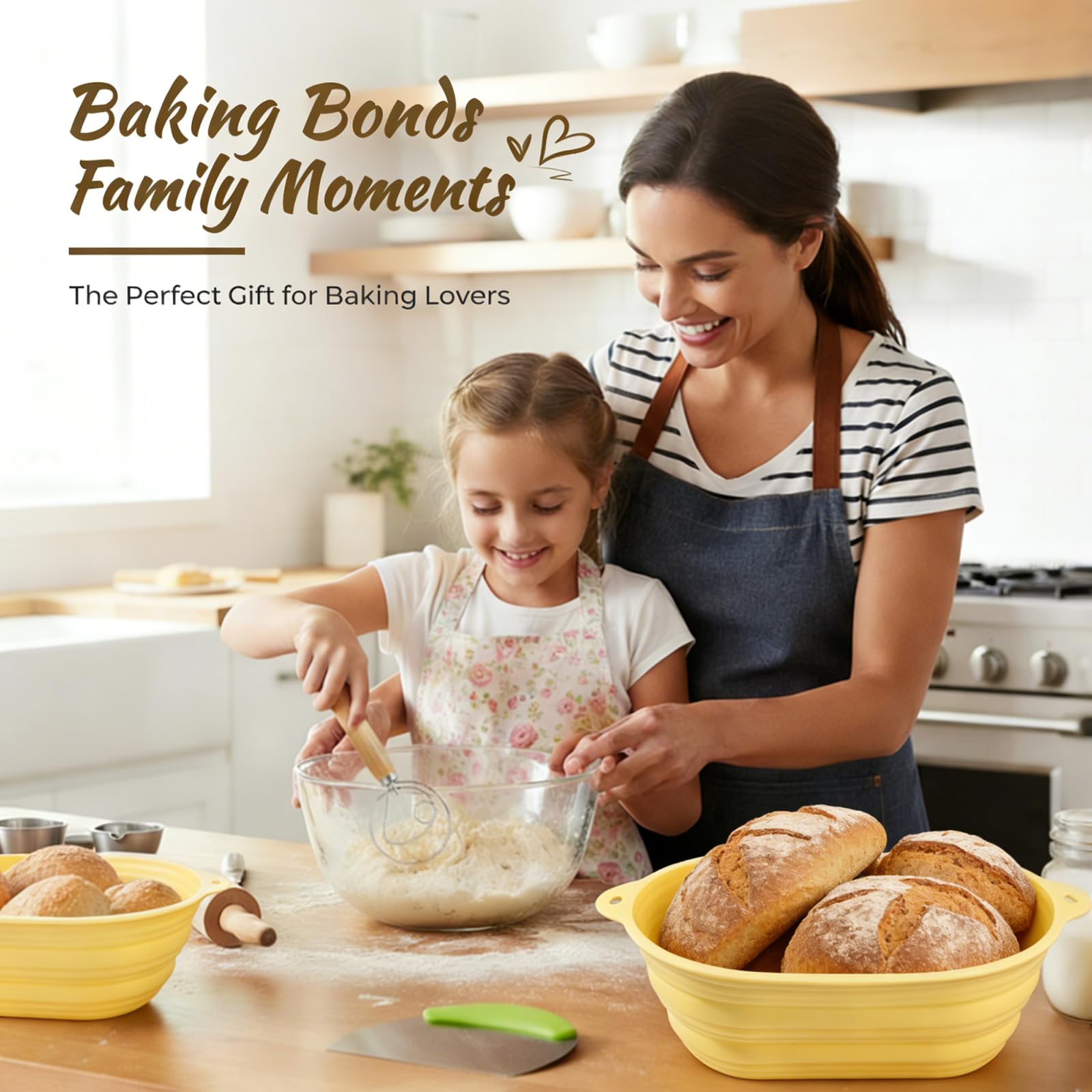 Cottura del Pane lievitazione Set Silicone Pieghevole Rotondo da 23 cm e uno ovale da 25 cm un Barattolo per Lievito Madre Accessori per Cottura Ideale per Cottura Domestica e Professionale