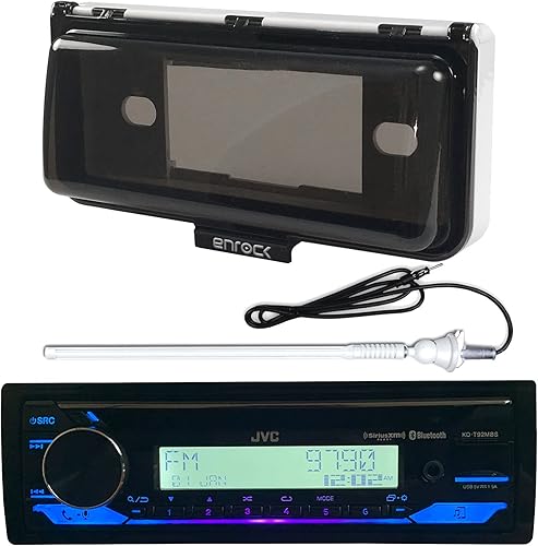 Reproductor de CD marino DIN único Bluetooth USB AUX Receptor de radio Combo con Enrock Marine Single DIN Radio Dash Protector (blanco)