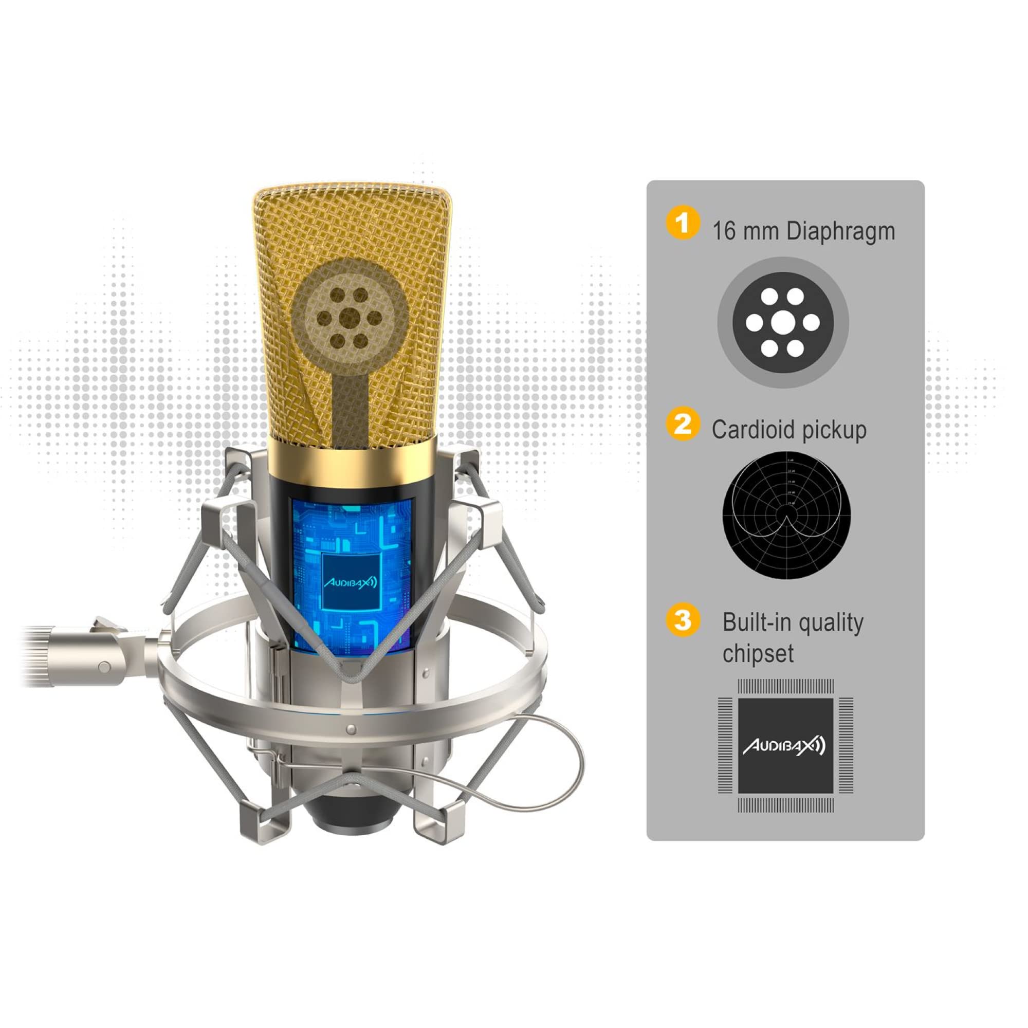 Audibax Berlin 1800 Gold Pack Micrófono Studio Gran Diafragma